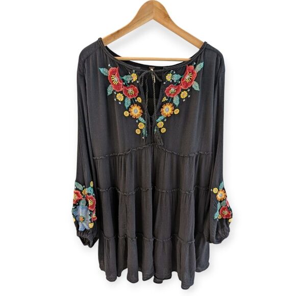 Free People Spell On You Embroidered Bohemian Dress Black Long Sleeve Small - Picture 1 of 13
